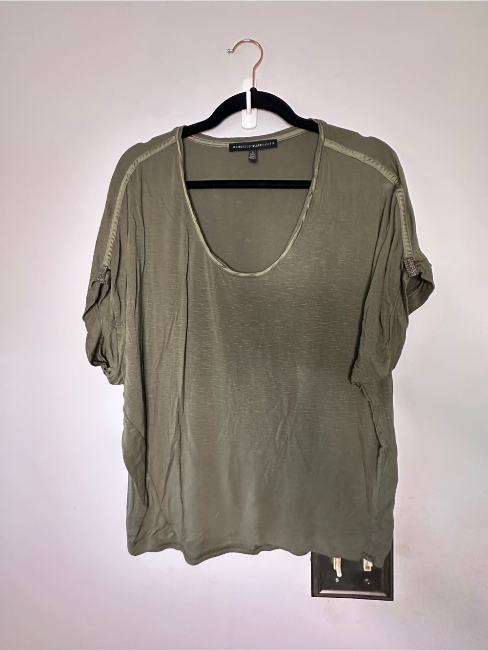 White House Black Market Olive Scoop Neck Short Sleeve Tee